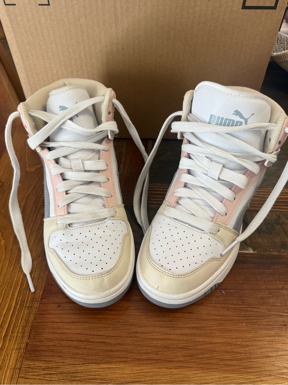 Puma Women's Mid-Top Sneakers in White and Light Pink
